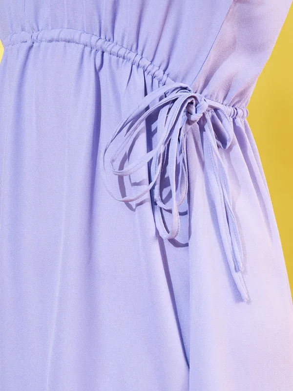 Women_Lavender_Spread_Collar_Cuffed_Sleeve_Mose_Crepe_Gathered_Fit_and_Flare_Mini_Dress