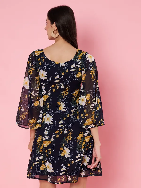 Floral_Printed_Blue_Scoop_Neck_Georgette_A-line_Mini_Dress
