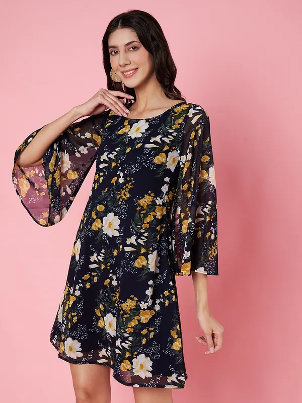 Floral_Printed_Blue_Scoop_Neck_Georgette_A-line_Mini_Dress