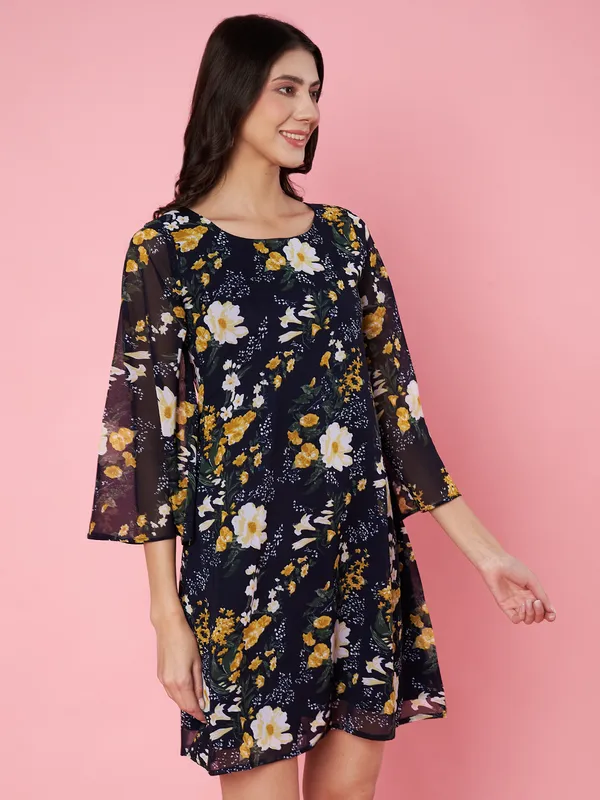 Floral_Printed_Blue_Scoop_Neck_Georgette_A-line_Mini_Dress