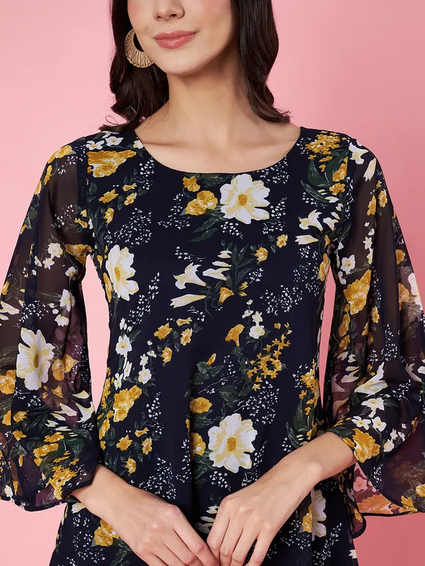 Floral_Printed_Blue_Scoop_Neck_Georgette_A-line_Mini_Dress
