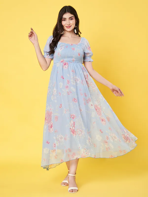 Western_Stylish_Women_Floral_Printed_Light_Blue_Square_Neck_Puff_Sleeve_Chiffon_Fit_and_Flare_Midi_Dress
