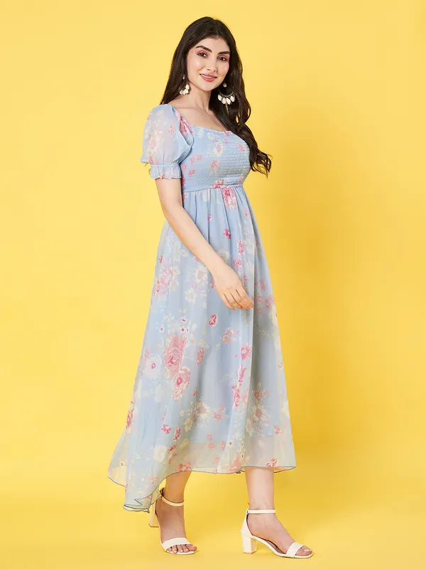 Western_Stylish_Women_Floral_Printed_Light_Blue_Square_Neck_Puff_Sleeve_Chiffon_Fit_and_Flare_Midi_Dress