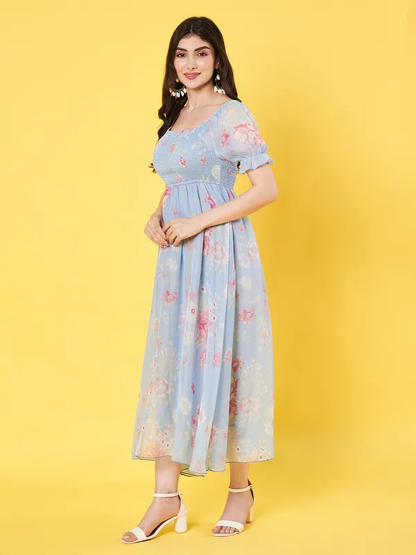Western_Stylish_Women_Floral_Printed_Light_Blue_Square_Neck_Puff_Sleeve_Chiffon_Fit_and_Flare_Midi_Dress