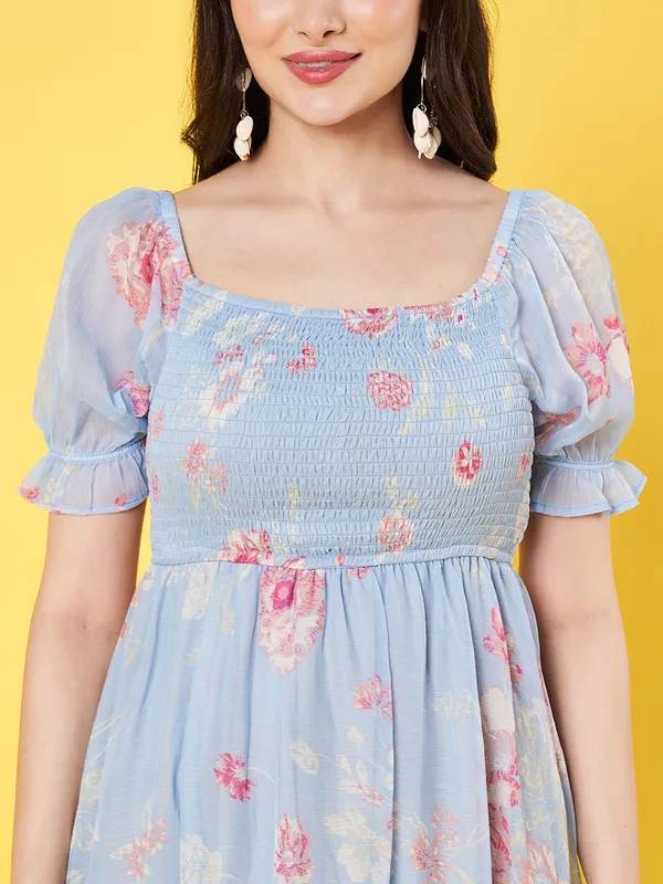 Western_Stylish_Women_Floral_Printed_Light_Blue_Square_Neck_Puff_Sleeve_Chiffon_Fit_and_Flare_Midi_Dress