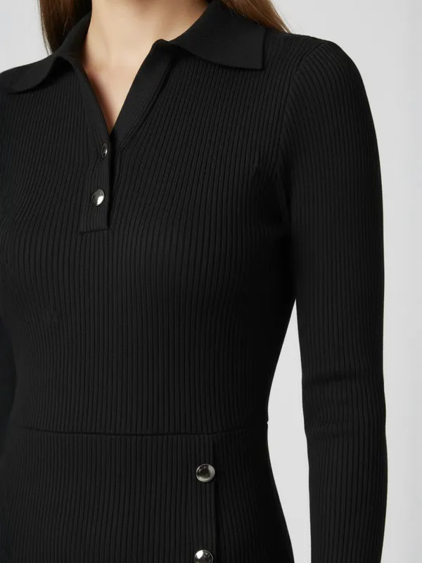 Women_Black_Ribbed_Collared_Neck_Bodycon_Dress