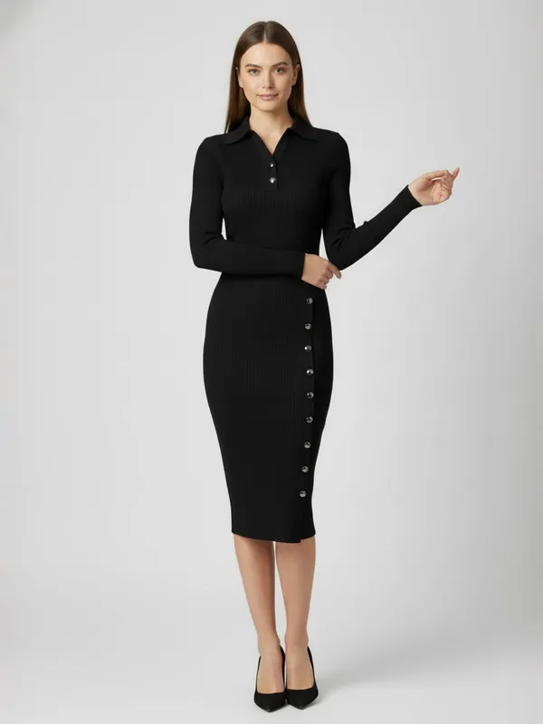 Women_Black_Ribbed_Collared_Neck_Bodycon_Dress