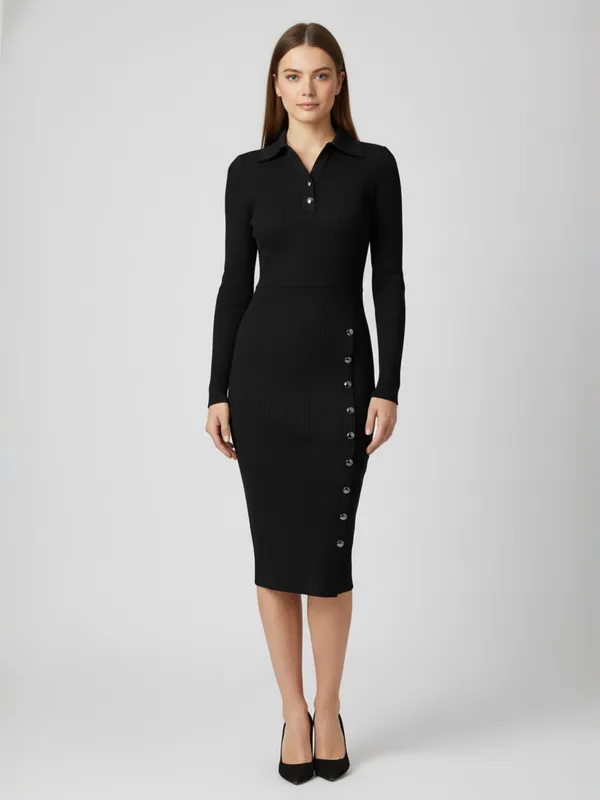 Women_Black_Ribbed_Collared_Neck_Bodycon_Dress