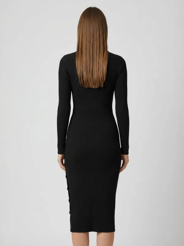 Women_Black_Ribbed_Collared_Neck_Bodycon_Dress