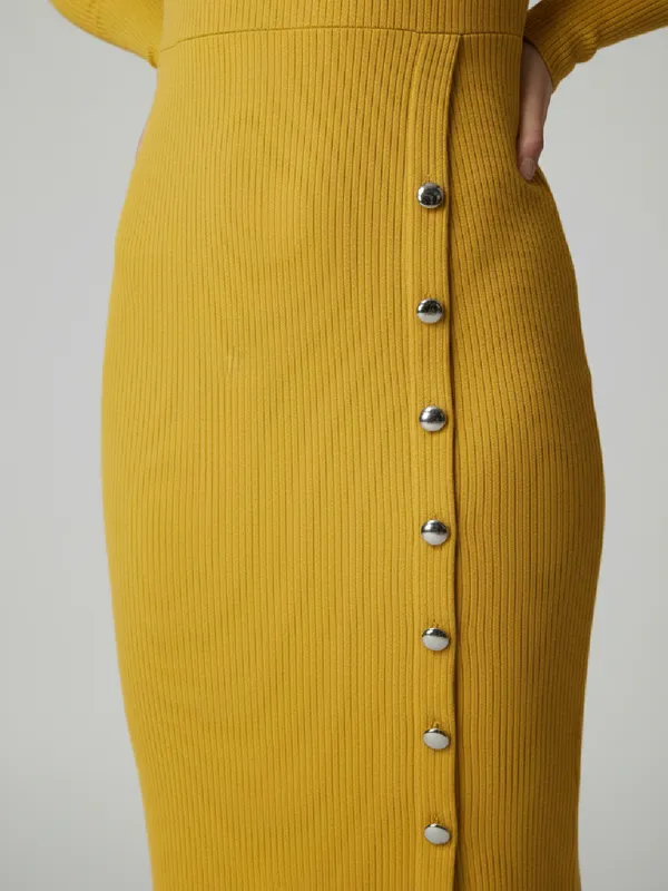 Women_Yellow_Ribbed_Collared_Neck_Bodycon_Dress