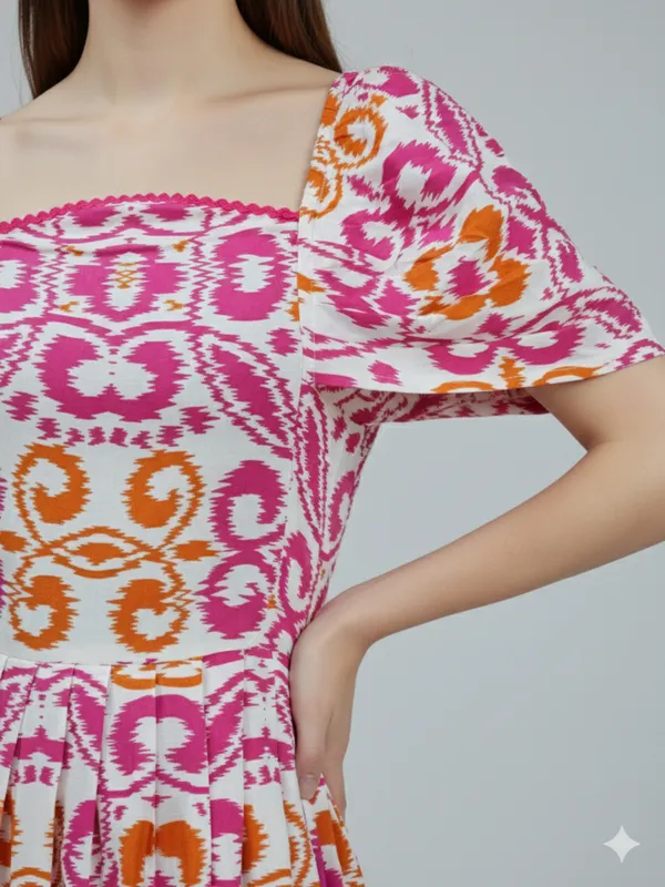 Ikat_Printed_White_Rayon_Square_Neck_Fit_and_Flare_Midi_Dress
