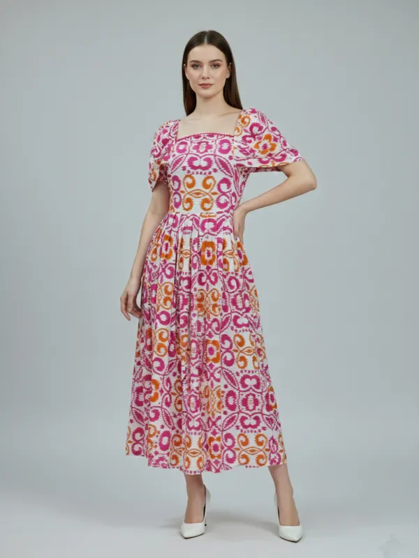 Ikat_Printed_White_Rayon_Square_Neck_Fit_and_Flare_Midi_Dress