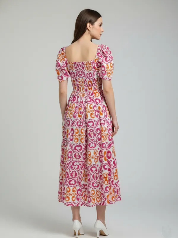 Ikat_Printed_White_Rayon_Square_Neck_Fit_and_Flare_Midi_Dress