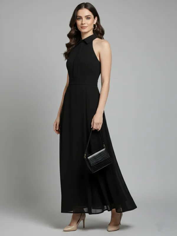 Solid_Black_Georgette_Halter_Neck_Sleeveless_Fit_and_Flare_Midi_Dress