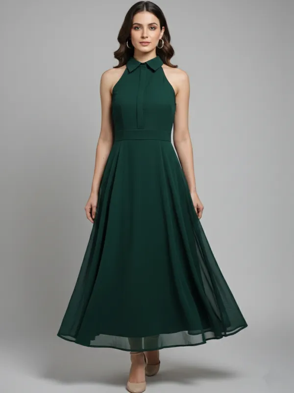 Solid_Green_Georgette_Halter_Neck_Sleeveless_Fit_and_Flare_Midi_Dress