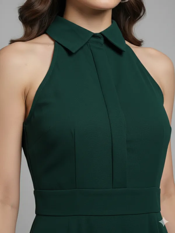 Solid_Green_Georgette_Halter_Neck_Sleeveless_Fit_and_Flare_Midi_Dress