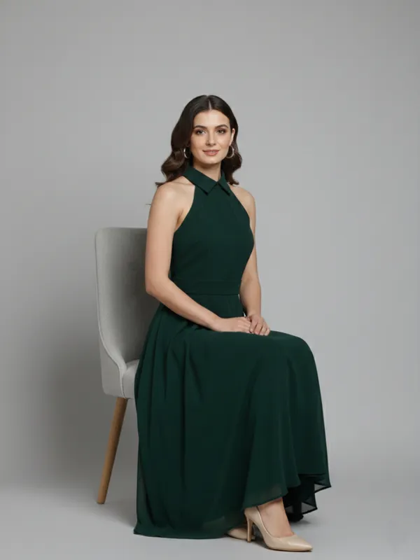 Solid_Green_Georgette_Halter_Neck_Sleeveless_Fit_and_Flare_Midi_Dress