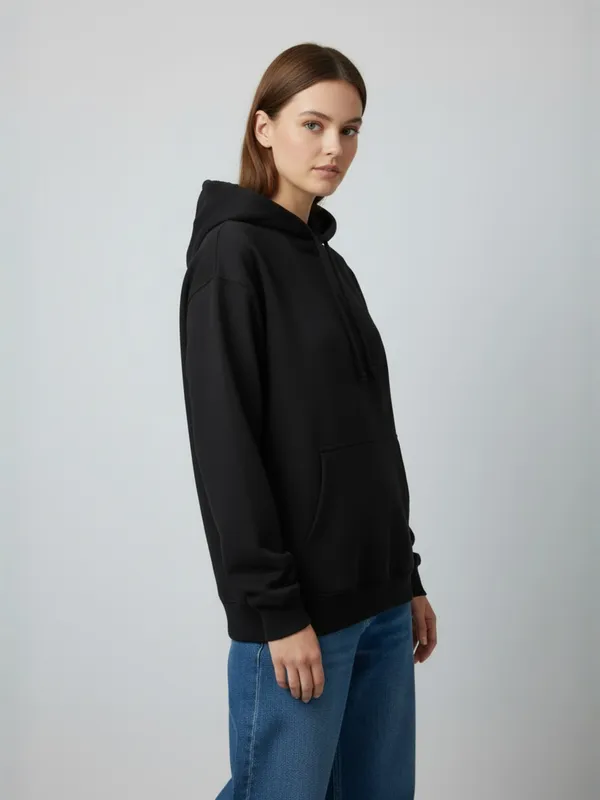 Women_Solid_Black_Spun_Fleece_Long_Sleeve_Hoodie
