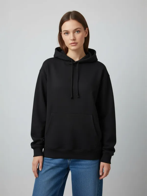 Women_Solid_Black_Spun_Fleece_Long_Sleeve_Hoodie