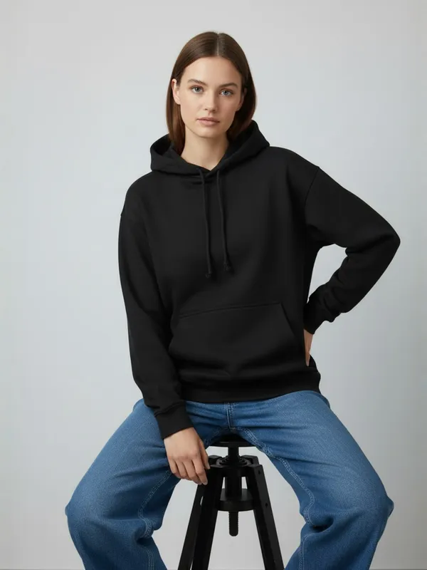 Women_Solid_Black_Spun_Fleece_Long_Sleeve_Hoodie