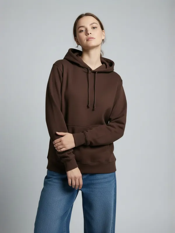 Women_Solid_Brown_Spun_Fleece_Long_Sleeve_Hoodie