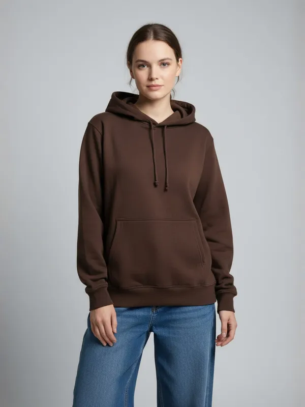 Women_Solid_Brown_Spun_Fleece_Long_Sleeve_Hoodie