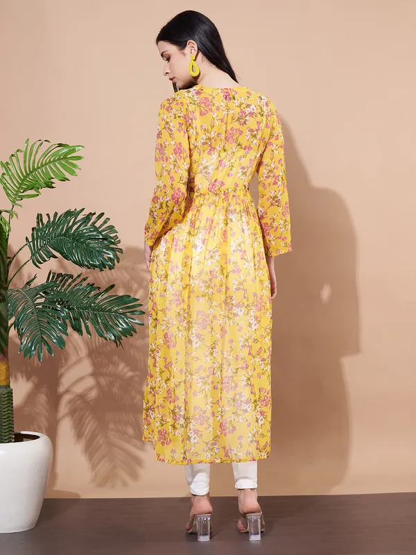 Women_Floral_Printed_Yellow_Georgette_Longline_Front_Open_Shrug