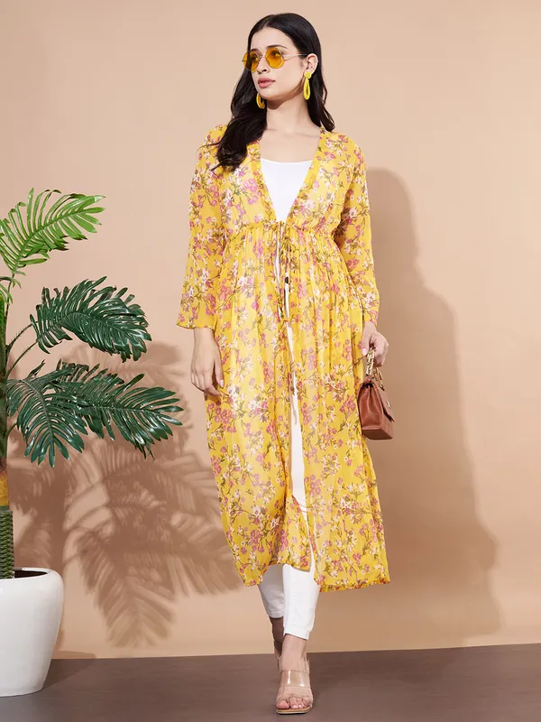 Women_Floral_Printed_Yellow_Georgette_Longline_Front_Open_Shrug