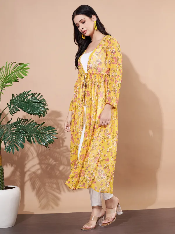 Women_Floral_Printed_Yellow_Georgette_Longline_Front_Open_Shrug
