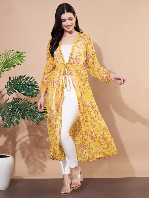 Women_Floral_Printed_Yellow_Georgette_Longline_Front_Open_Shrug
