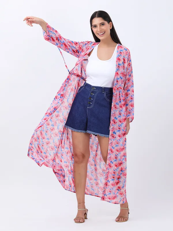 Women's_Floral_Printed_Pink_Georgette_Long_Sleeve_Open_Front_Tie-ups_Longline_Shrug