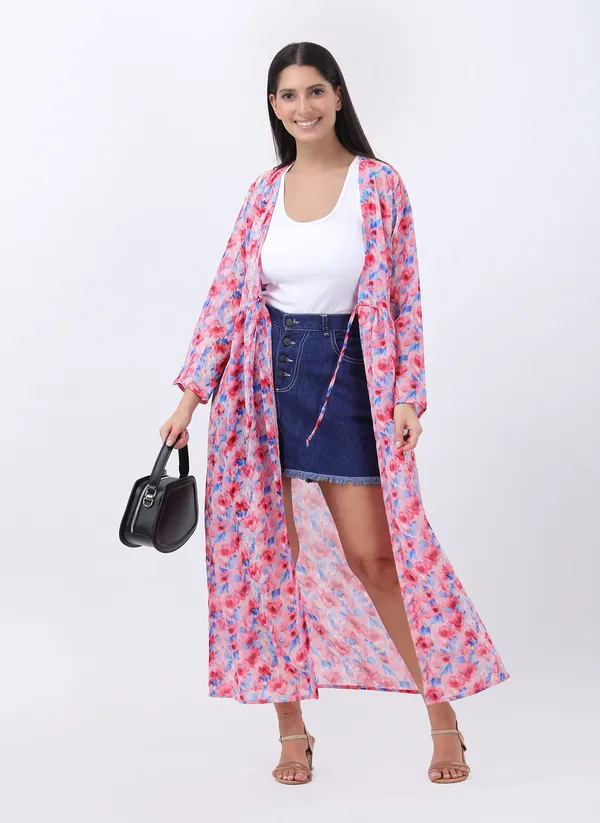 Women's_Floral_Printed_Pink_Georgette_Long_Sleeve_Open_Front_Tie-ups_Longline_Shrug