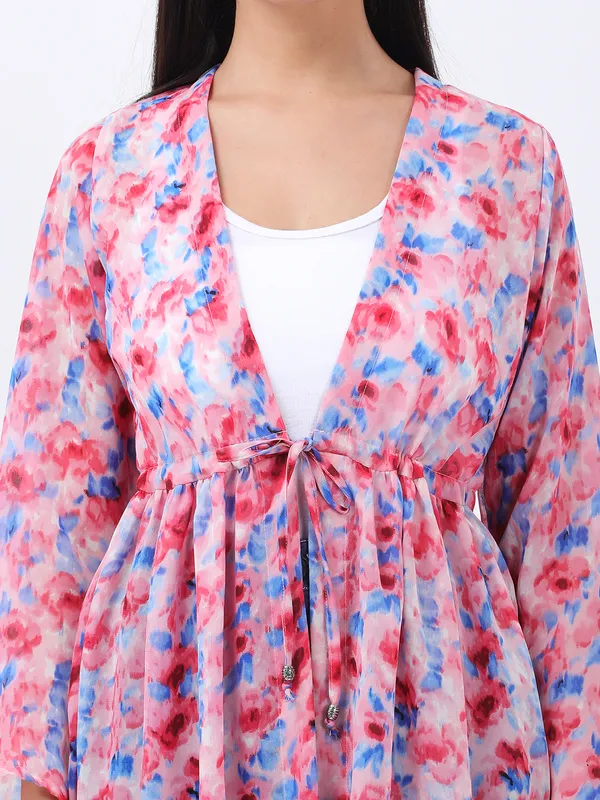 Women's_Floral_Printed_Pink_Georgette_Long_Sleeve_Open_Front_Tie-ups_Longline_Shrug