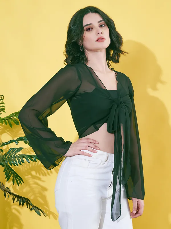 Solid_Green_Long_Sleeve_Front_Tie-ups_Georgette_Casual_Crop_Sheer_Shrug