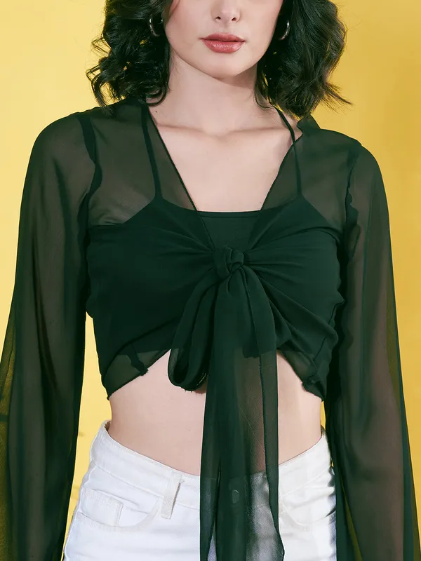 Solid_Green_Long_Sleeve_Front_Tie-ups_Georgette_Casual_Crop_Sheer_Shrug