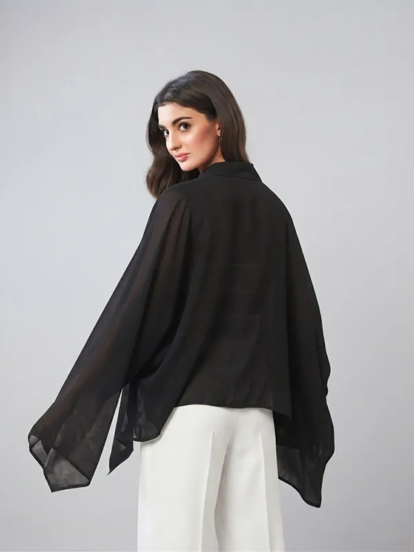 Women_Solid_Black_Georgette_Long_Sleeve_Front_Open_Kimono_Shrug