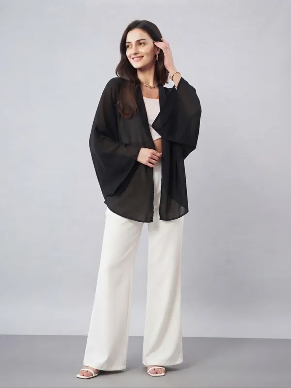 Women_Solid_Black_Georgette_Long_Sleeve_Front_Open_Kimono_Shrug