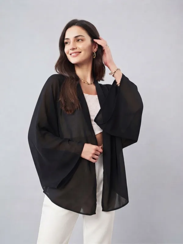 Women_Solid_Black_Georgette_Long_Sleeve_Front_Open_Kimono_Shrug