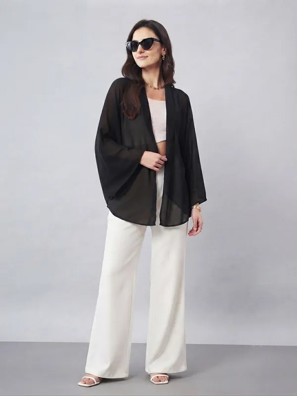 Women_Solid_Black_Georgette_Long_Sleeve_Front_Open_Kimono_Shrug