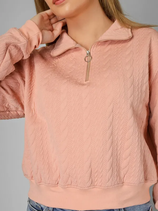 Women_Textured_Peach_Galnza_Relaxed_Fit_Pullover_Sweatshirt
