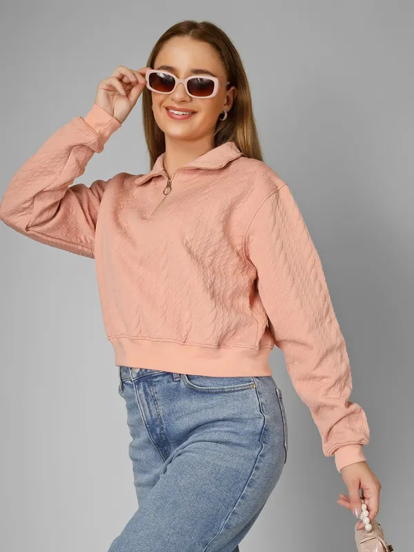 Women_Textured_Peach_Galnza_Relaxed_Fit_Pullover_Sweatshirt