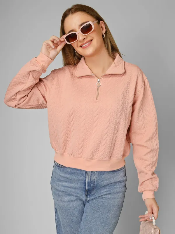 Women_Textured_Peach_Galnza_Relaxed_Fit_Pullover_Sweatshirt