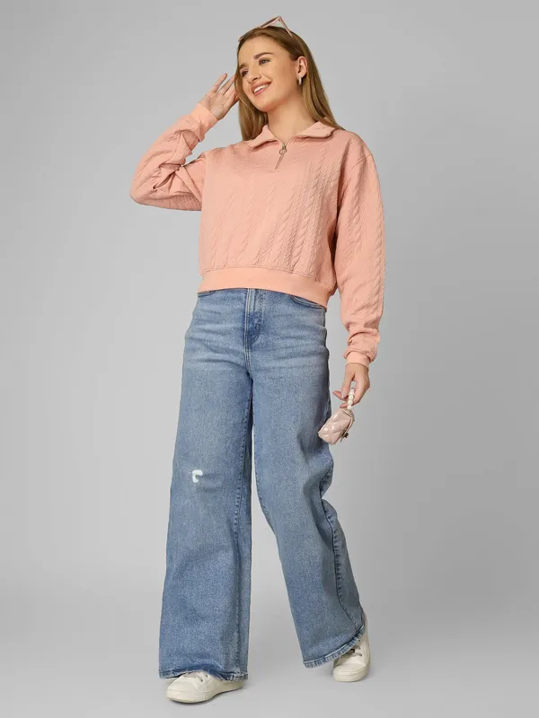 Women_Textured_Peach_Galnza_Relaxed_Fit_Pullover_Sweatshirt