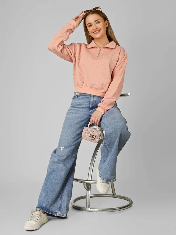 Women_Textured_Peach_Galnza_Relaxed_Fit_Pullover_Sweatshirt