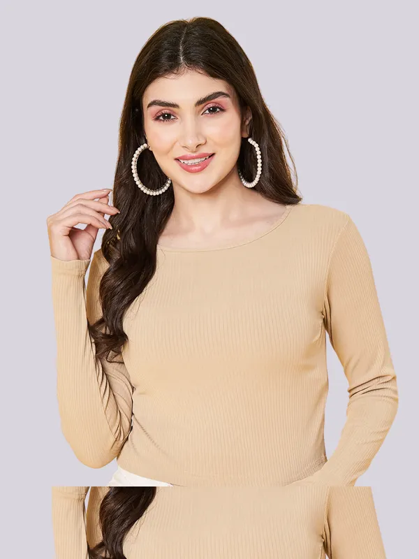 Women's_Stylish_Solid_Beige_Round_Neck_Long_Sleeve_Casual_Ribbed_Crop_Top_||_Women_Boat_Neck_Full_Sleeve_Fitted_Crop_Top