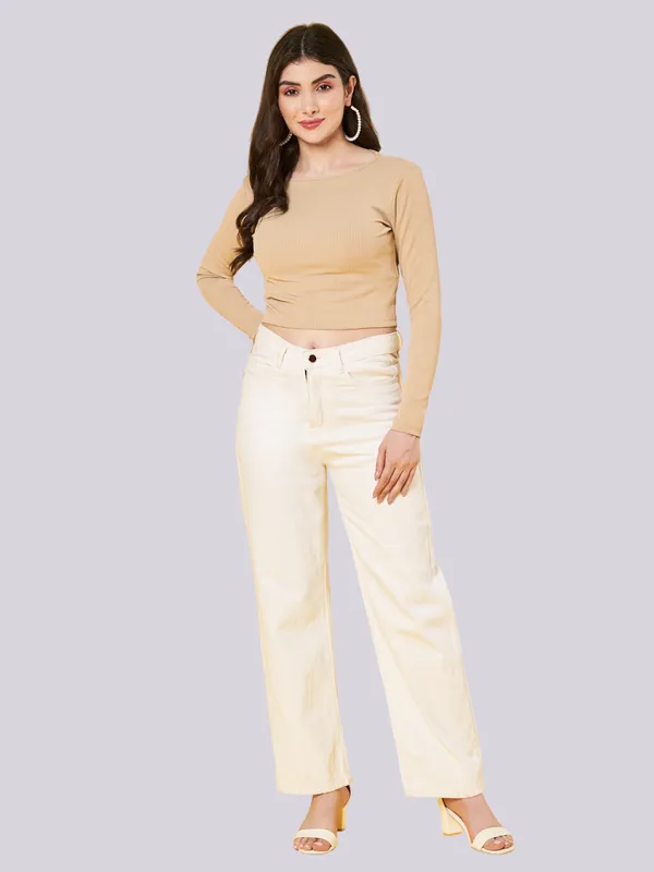 Women's_Stylish_Solid_Beige_Round_Neck_Long_Sleeve_Casual_Ribbed_Crop_Top_||_Women_Boat_Neck_Full_Sleeve_Fitted_Crop_Top