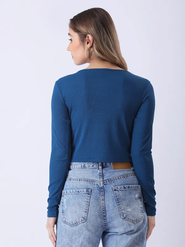 Women_Solid_Teal_Boat_Neck_Long_Sleeve_Ribbed_Crop_Top
