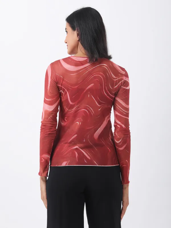 Abstract_Printed_Rust_Round_Neck_Long_Sleeve_Casual_Lycra_Net_Regular_Top