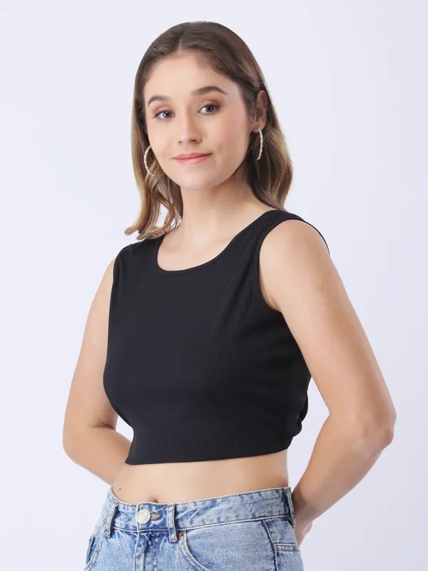 Women_Solid_Black_Boat_Neck_Sleeveless_Ribbed_Fitted_Crop_Top