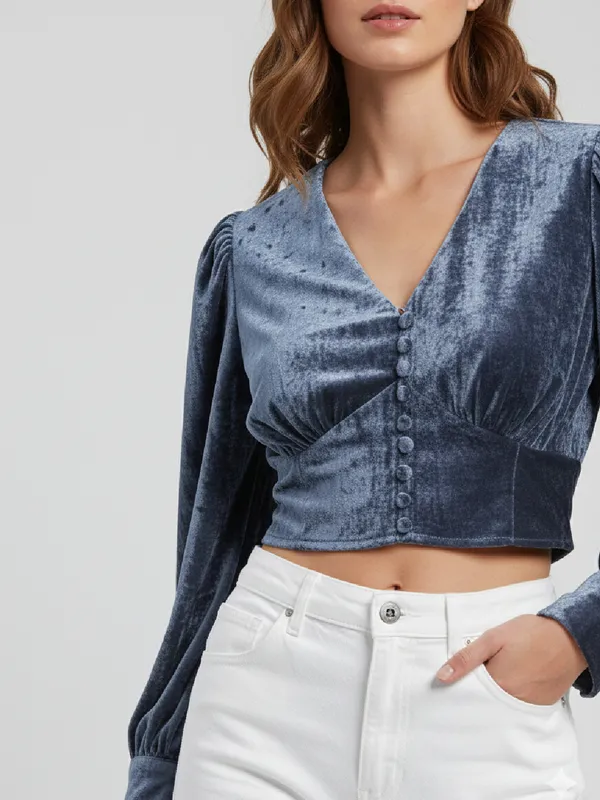 Grey_Velvet_V_Neck_Long_Sleeve_Wrap_Crop_Top